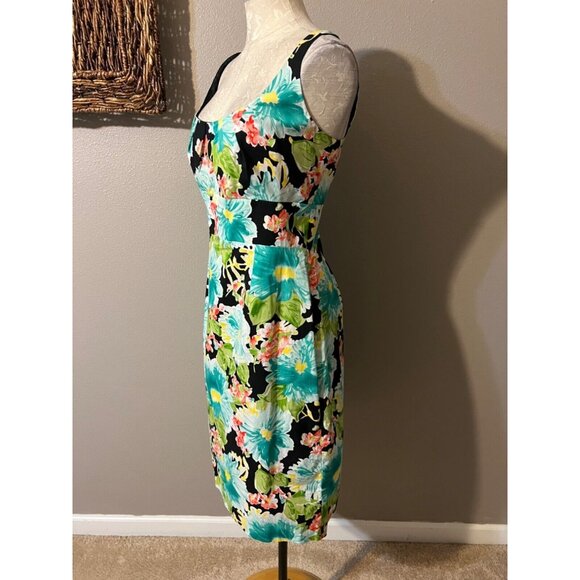 Suzi Chin Dress 12 Multicolor Vibrant Floral Stretch Cotton Sleeveless Summer - Picture 3 of 6